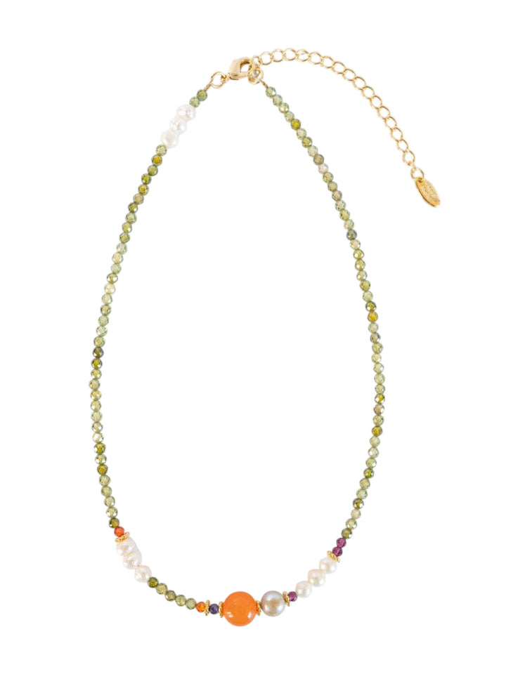 Natural Orange Stone Pearl Necklace