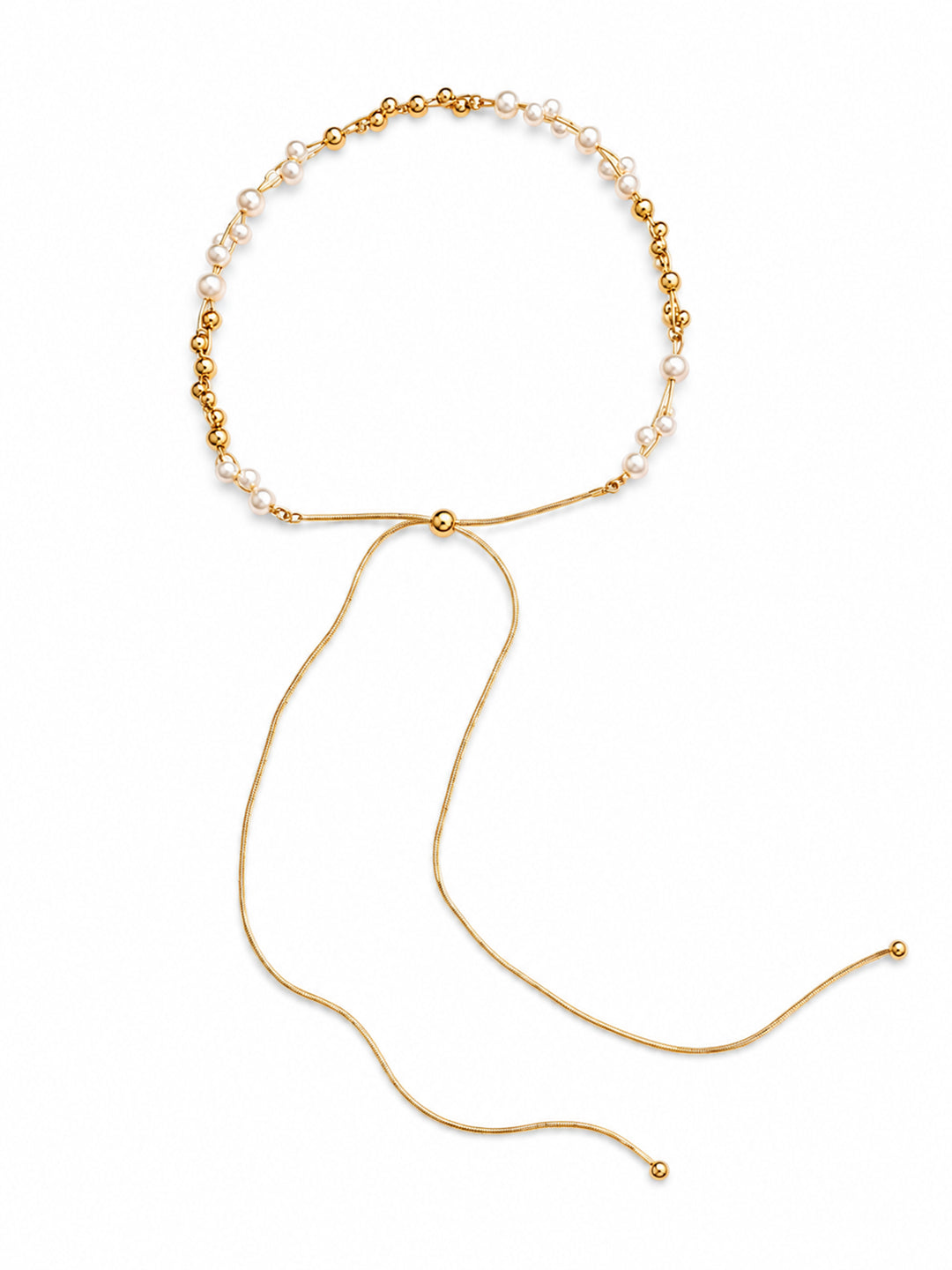 Alyssa gold pearl lariat necklace with adjustable chain