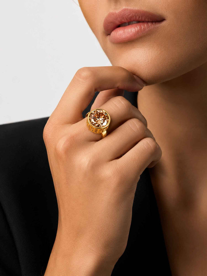 Amber Crystal Gold Statement Ring