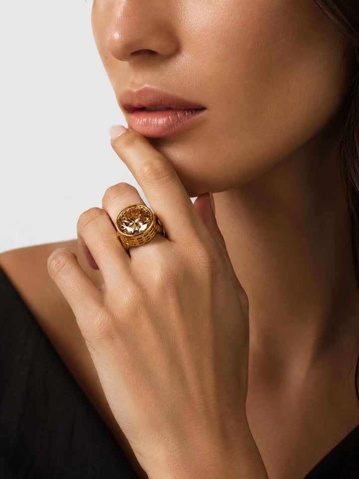 Amber Crystal Gold Statement Ring
