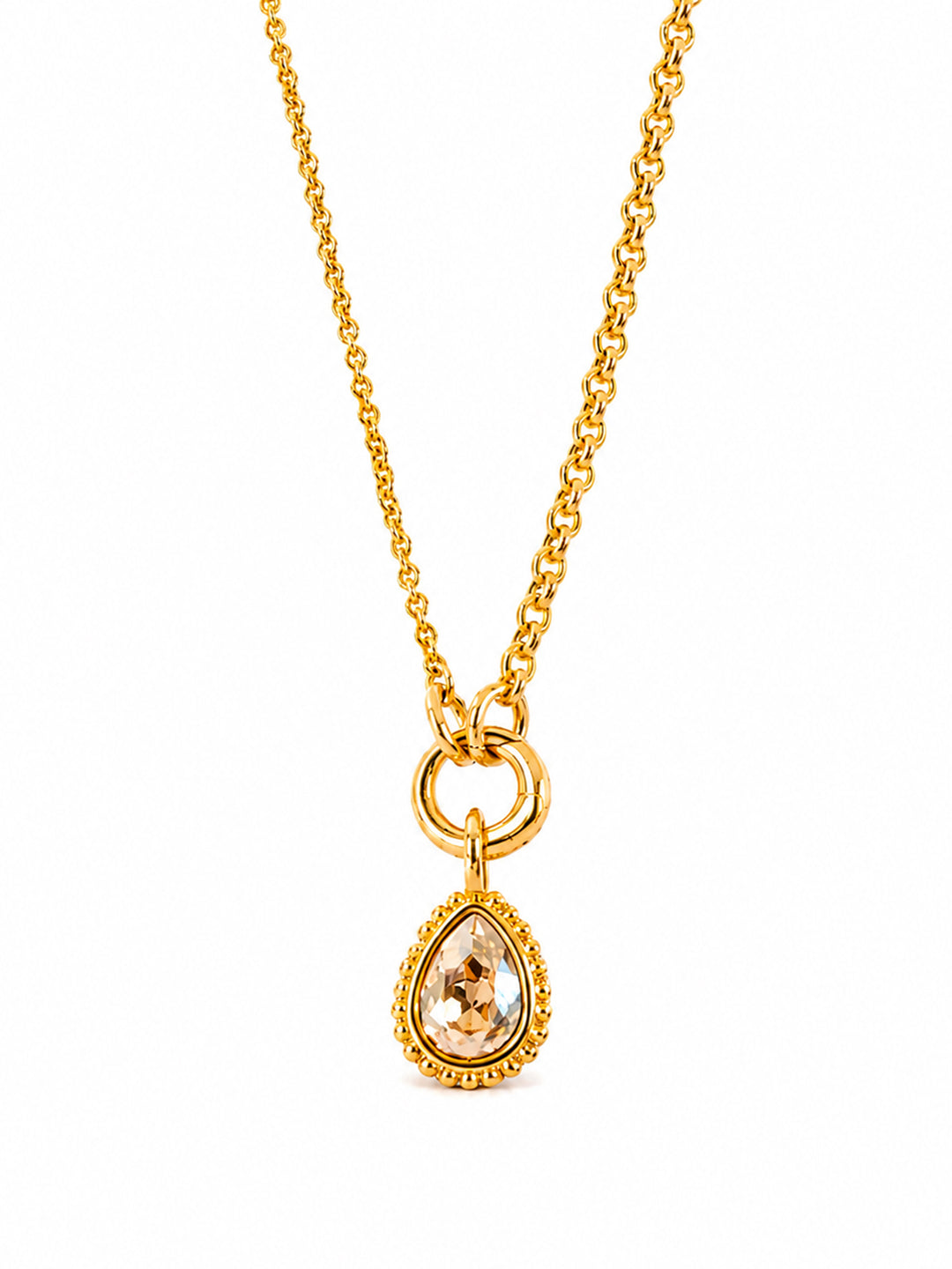 Amber teardrop gold necklace with crystal zirconia pendant