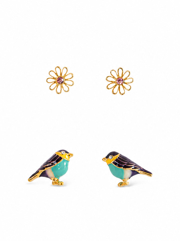 Bird and Flower Earring Set