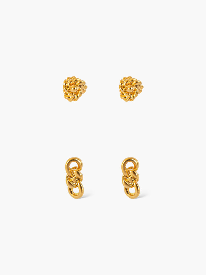 Bow and Rope Knot  Earring Set Gold