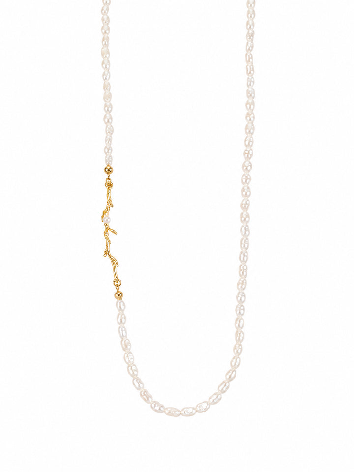 Branch pearl necklace with gold-plated branch detail