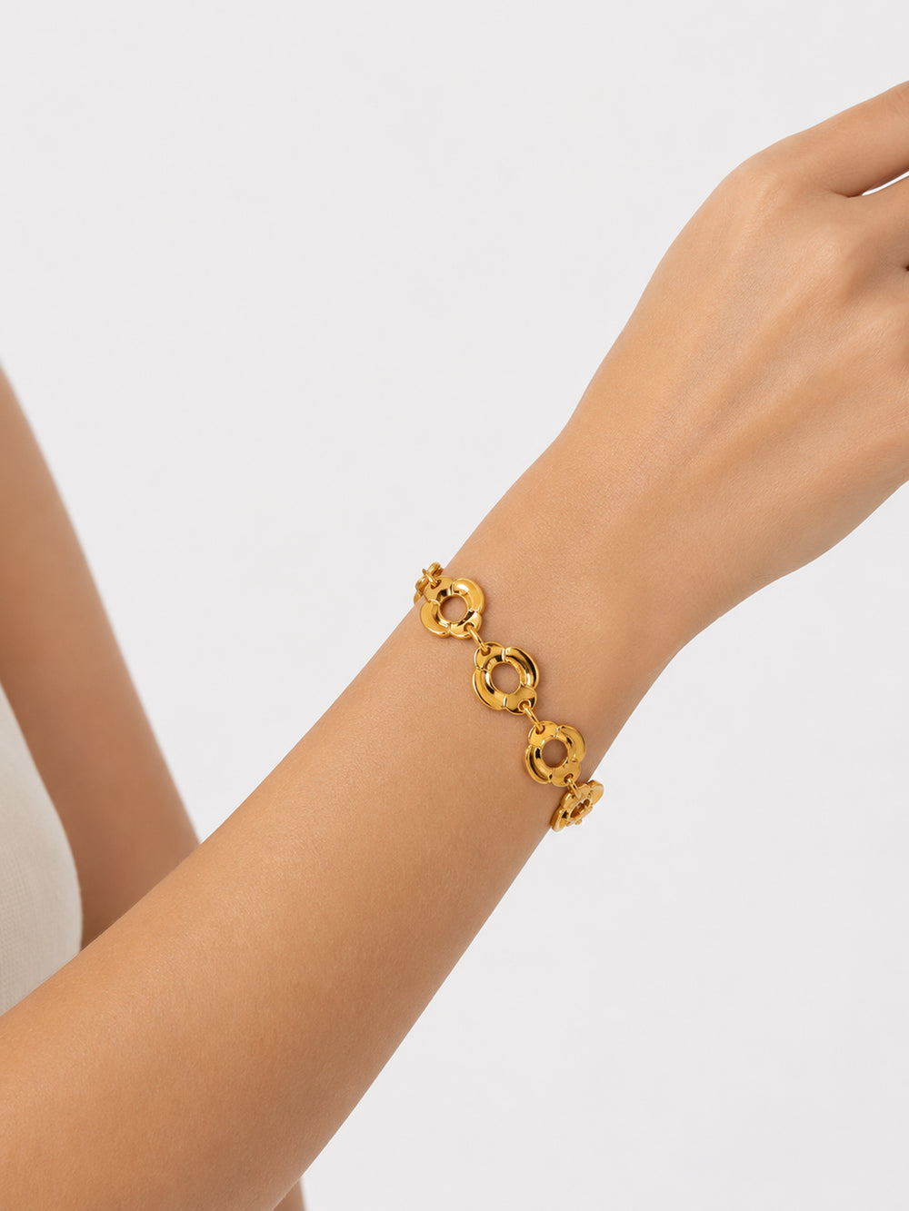 Carina link bracelet styled on wrist