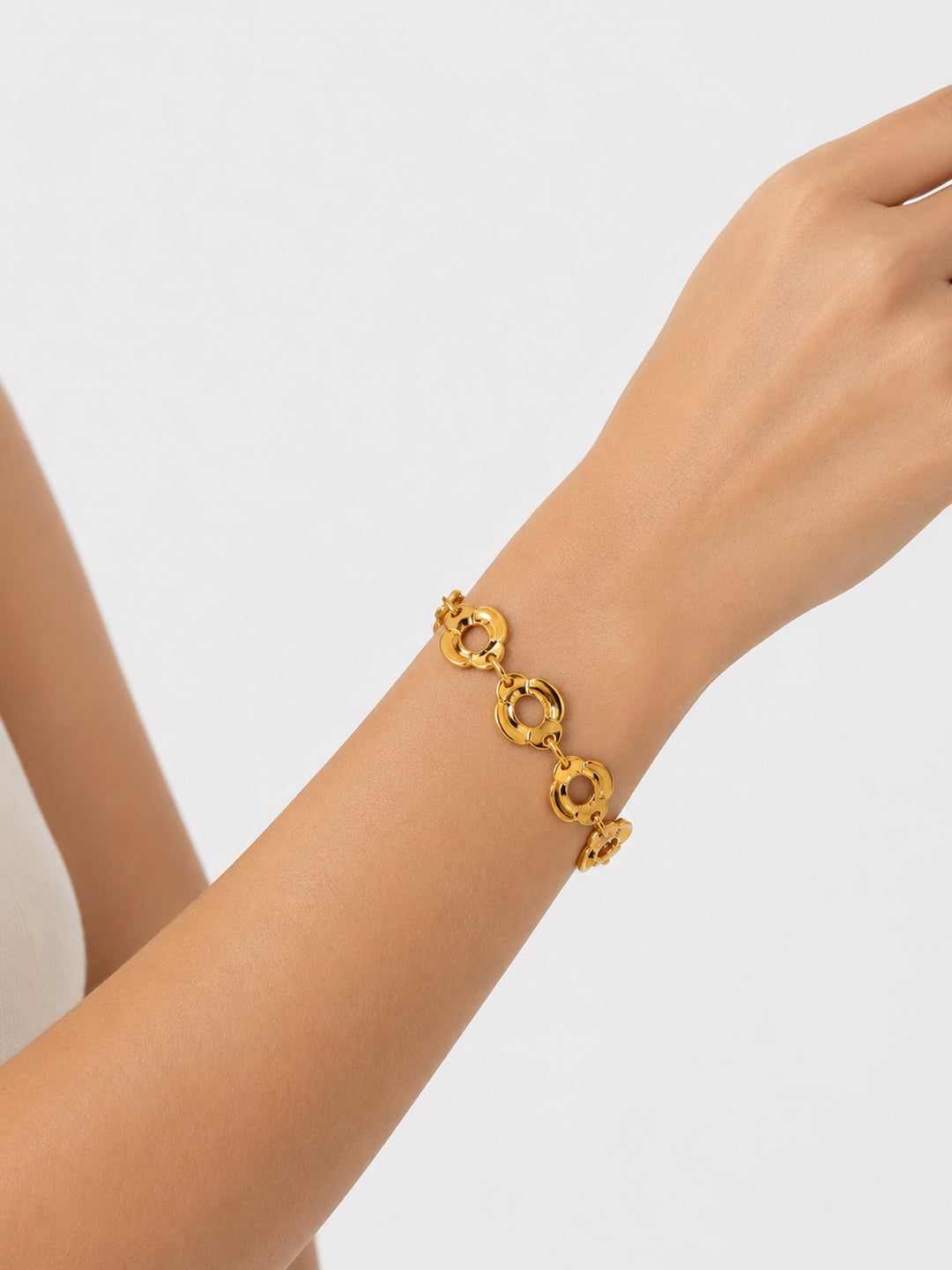 Carina link bracelet styled on wrist