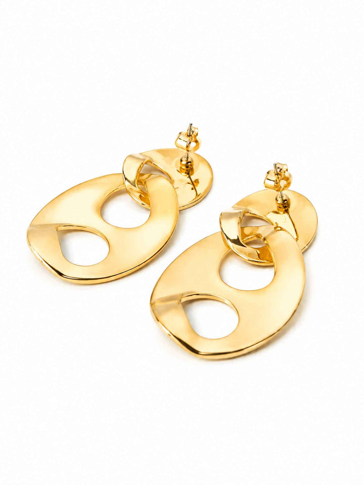 Double-Layer Oval Gold Hoop Drop Earrings