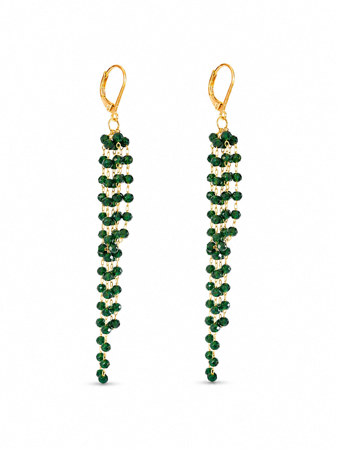 Clarissa green stone drop earrings with cascading design