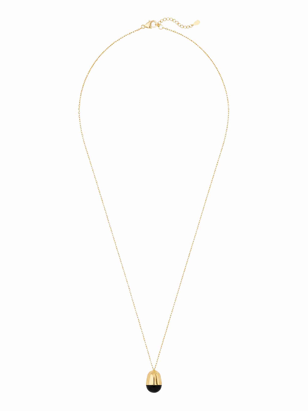 Full view of Renira black onyx gold pendant necklace