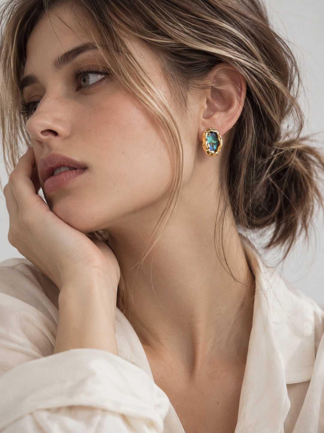 Dorothea Abalone Shell Stud Earrings - view 3