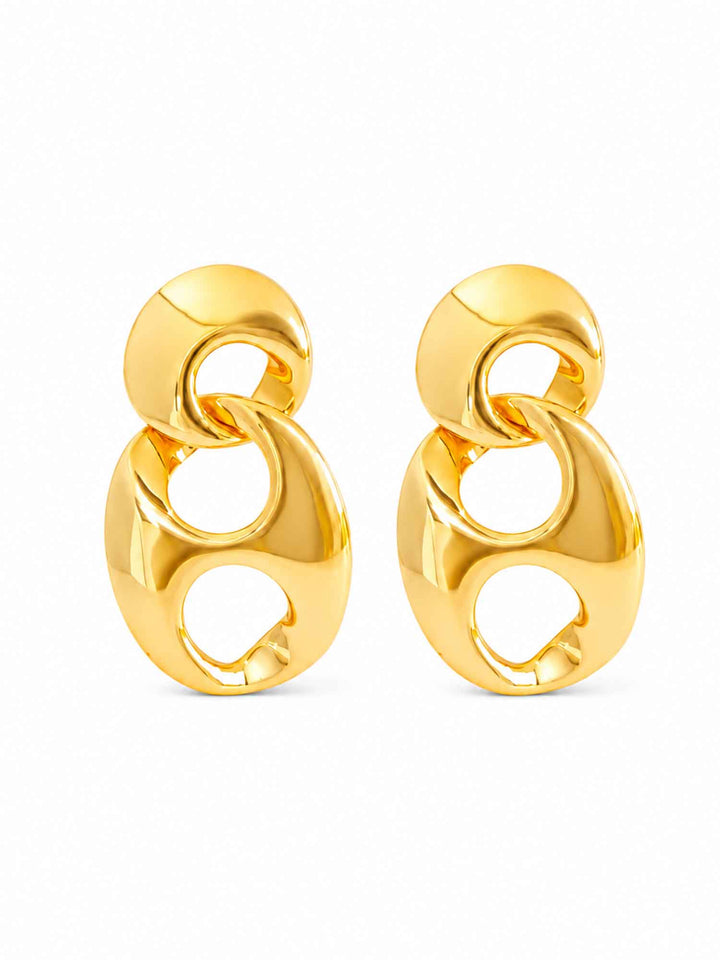 Double-Layer Oval Gold Hoop Drop Earrings