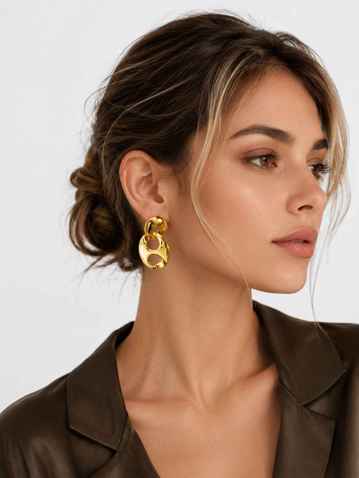 Double-Layer Oval Gold Hoop Drop Earrings