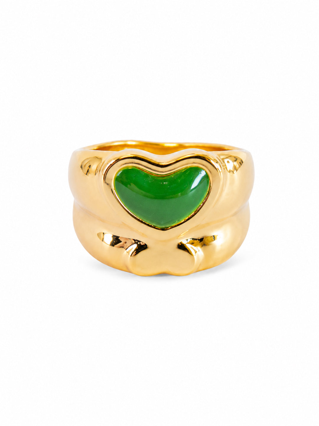 Edeline green heart ring with gold-plated band