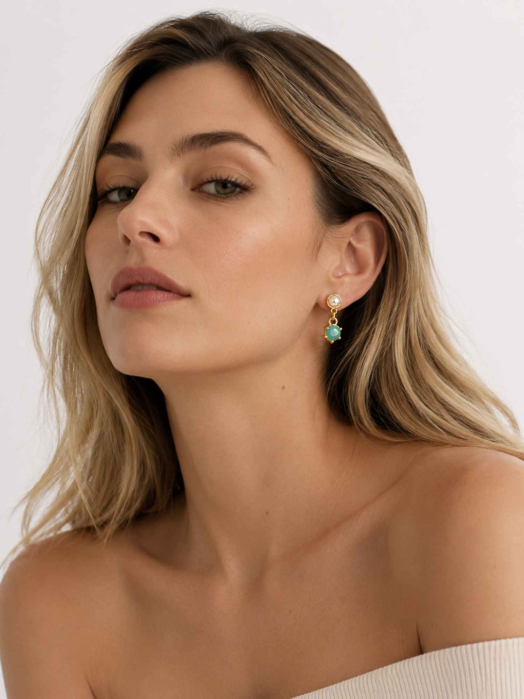 Ersa Glass Pearl Seafoam Crystal Drop Earrings