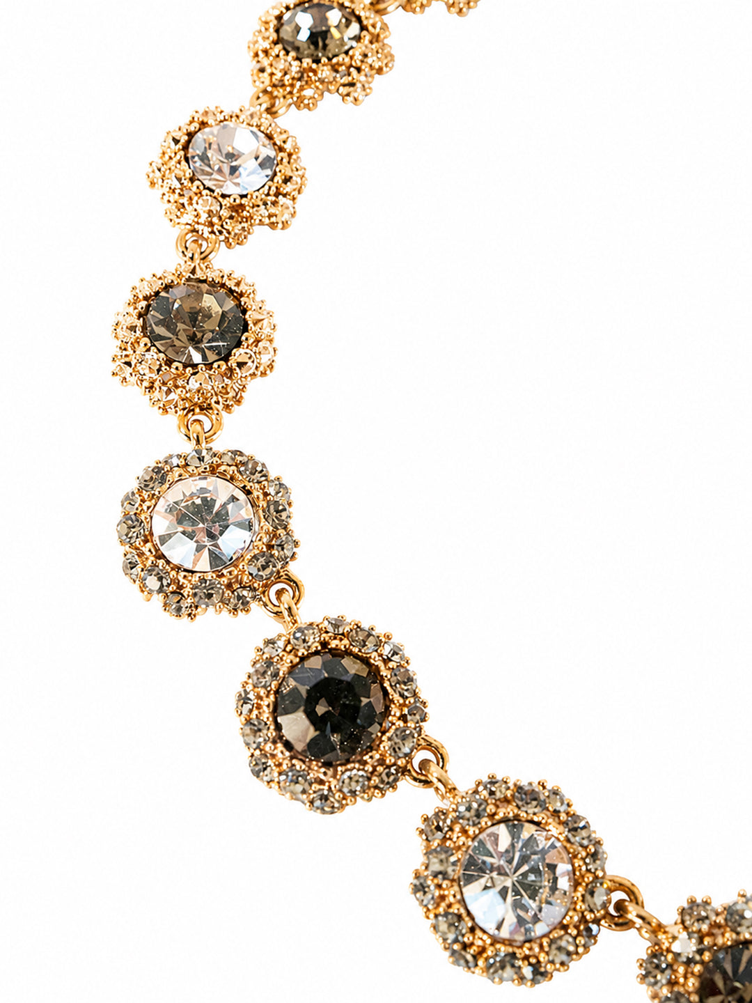 Gold-plated crystal cluster necklace with smoky and clear crystals
