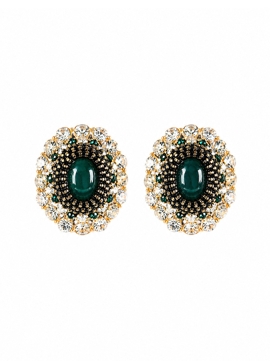 Farrah green agate cabochon earrings with clear crystal accents