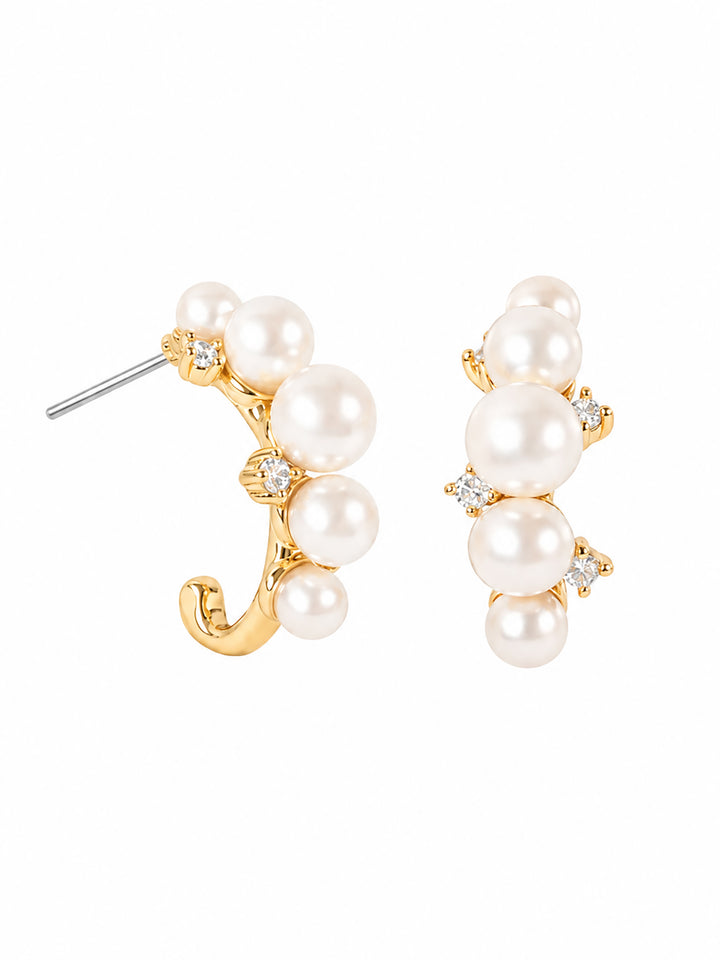 Fiera pearl hoops with cubic zirconia details
