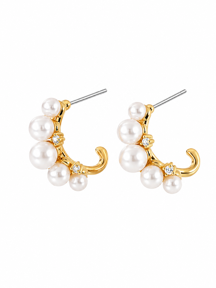 Fiera pearl hoops with cubic zirconia details