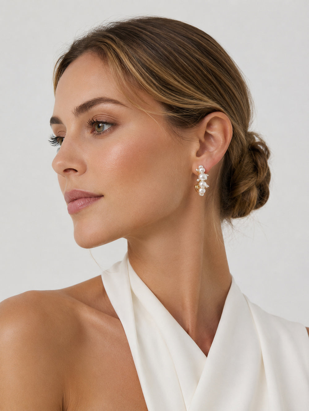 Fiera pearl hoops with cubic zirconia details