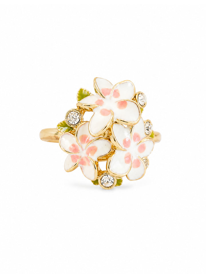 Floria floral ring with enamel flowers and crystal details