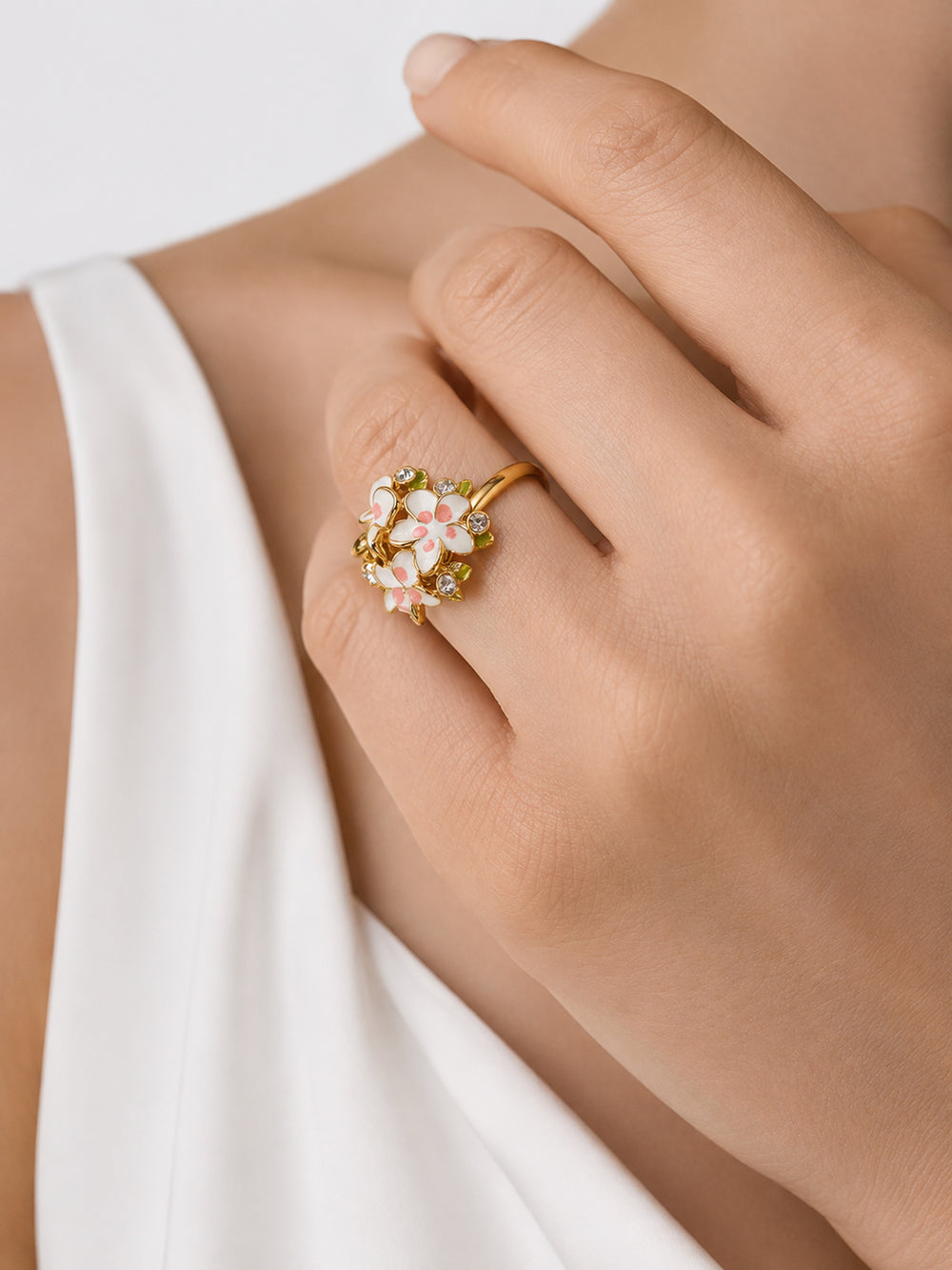 Floria floral ring styled on hand