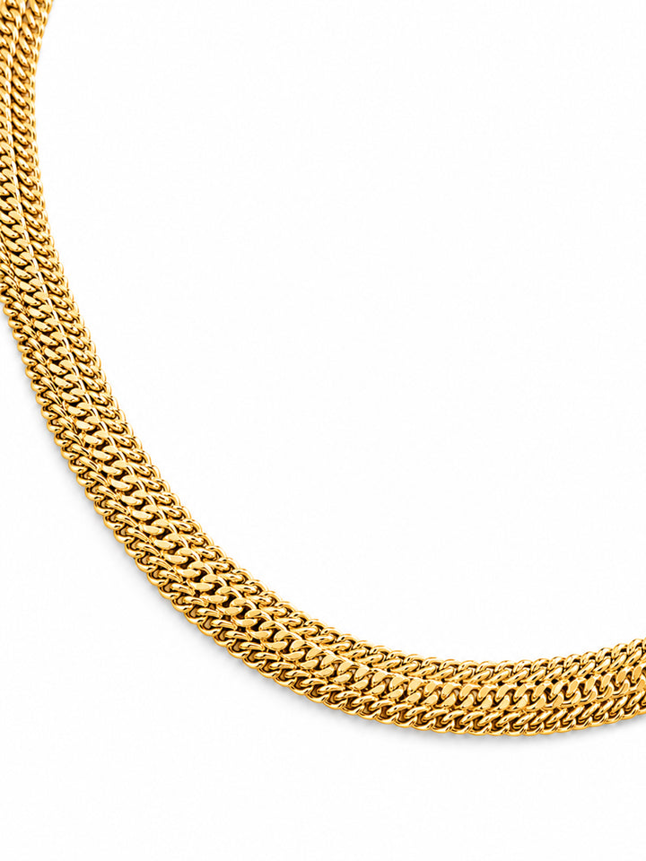 Gold-plated statement chain necklace with woven texture