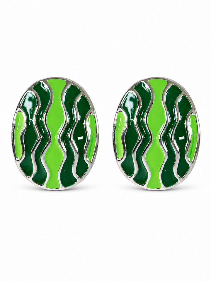 Green Wave Silver Earrings