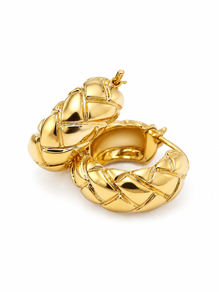 Herminia gold hoop earrings with hinged closure detail