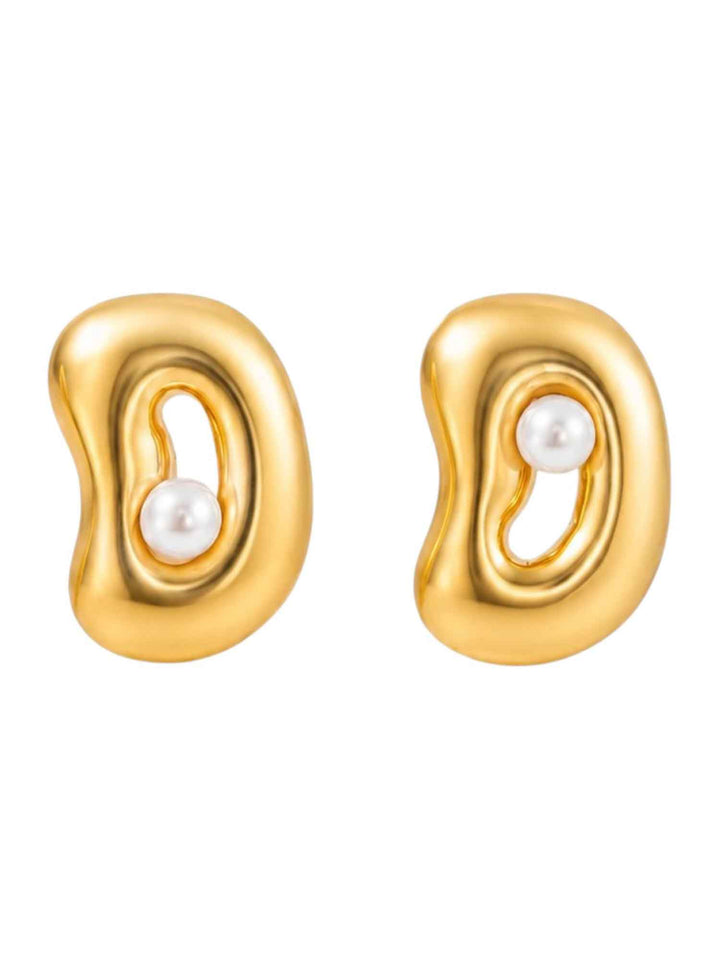 Hollow Bean Pearl Gold Earrings