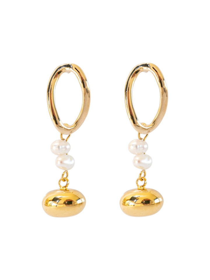 Hollow Circle Design Pearl Gold Earrings