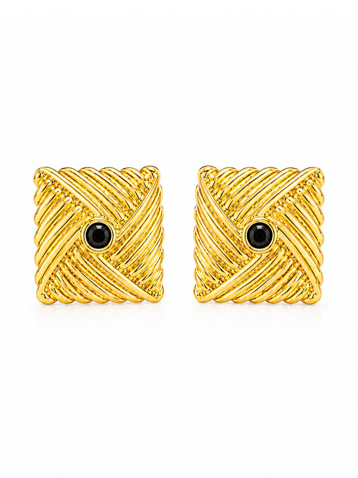 Jovana black crystal earrings with square ridged design