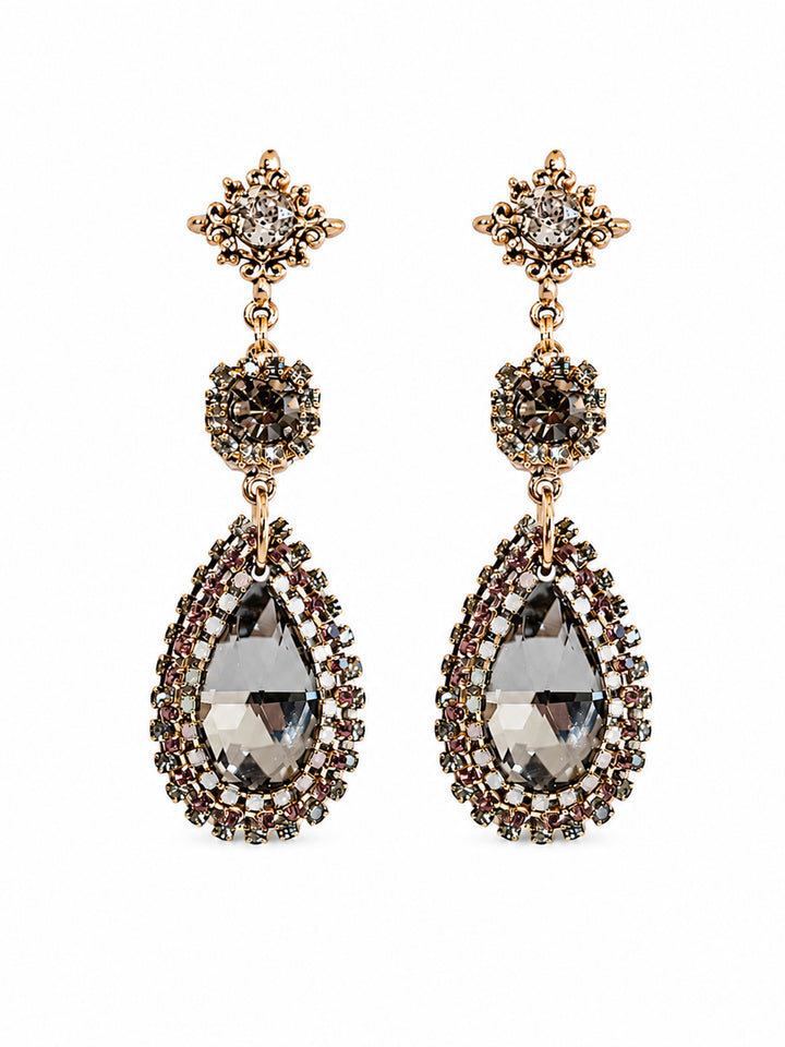 Justine crystal teardrop statement earrings with long drop design
