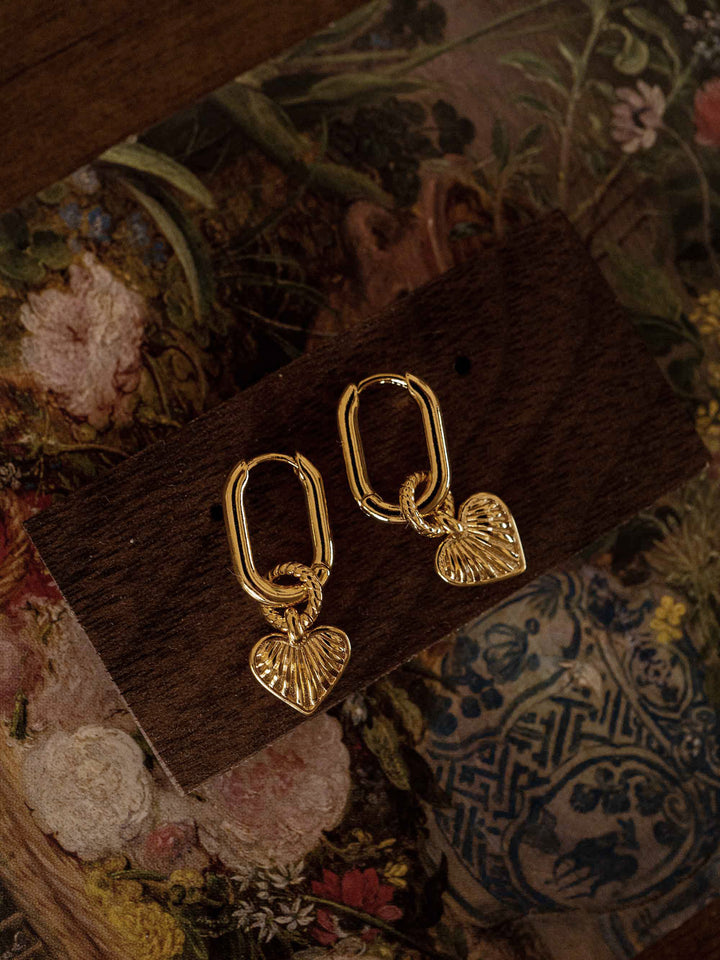 Small Fine Gold Hanging Heart Earrings