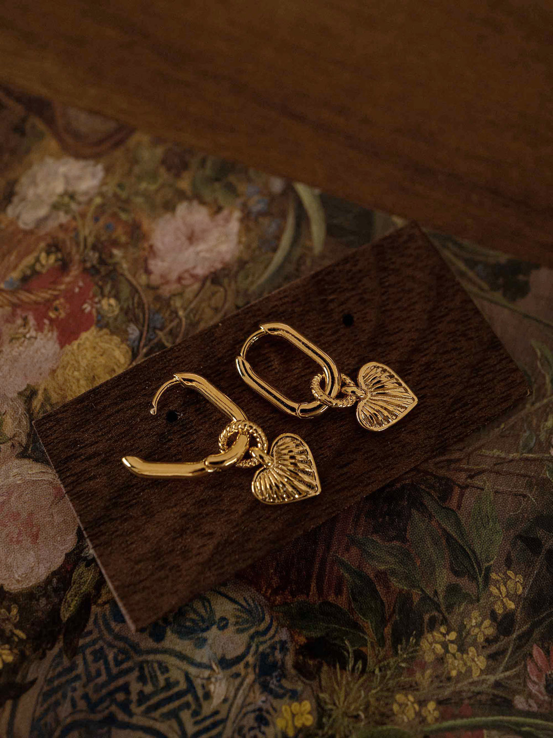 Small Fine Gold Hanging Heart Earrings