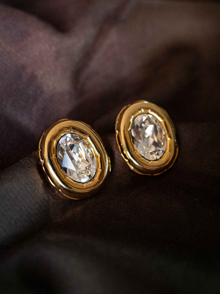 Sparkle Oval Crystal Diamond Earrings
