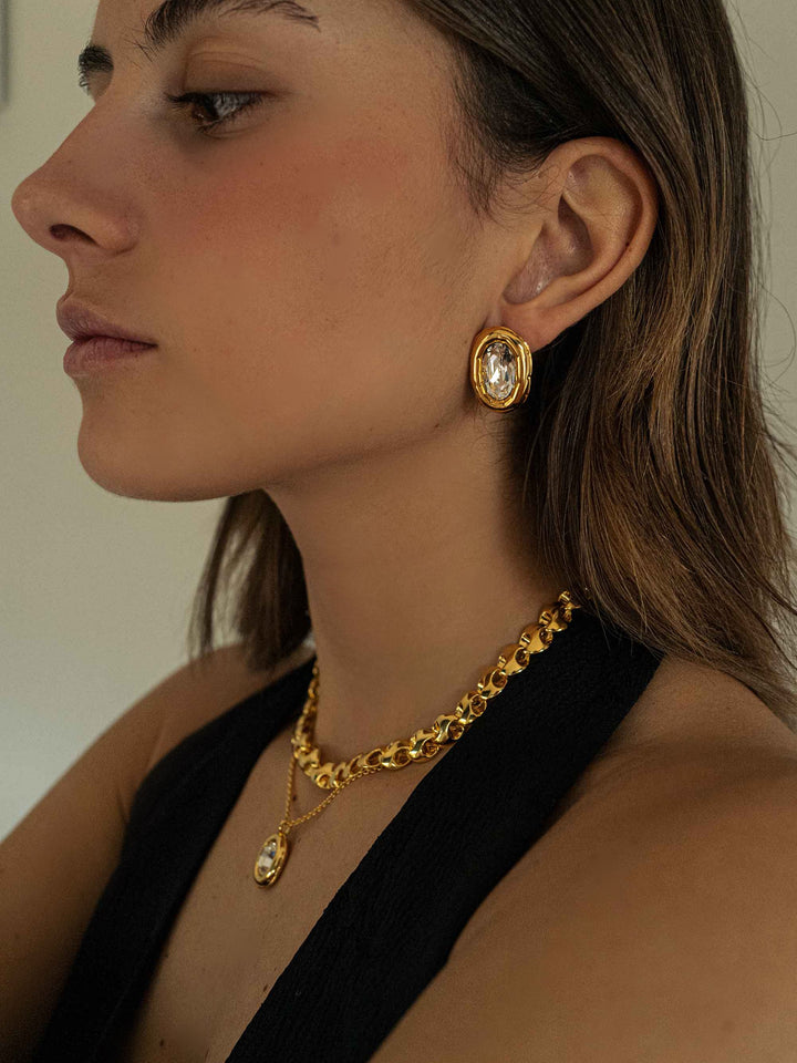 Sparkle Oval Crystal Diamond Earrings