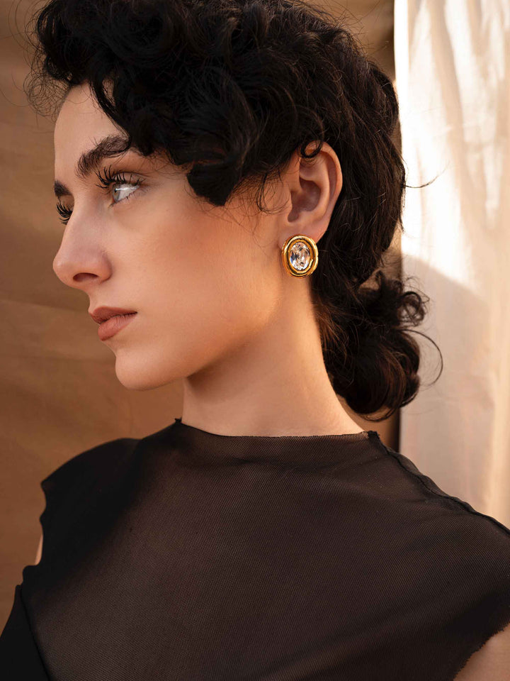 Sparkle Oval Crystal Diamond Earrings
