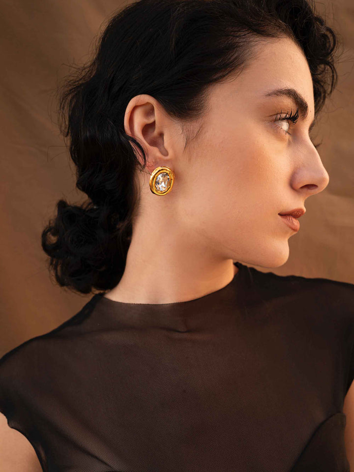Sparkle Oval Crystal Diamond Earrings