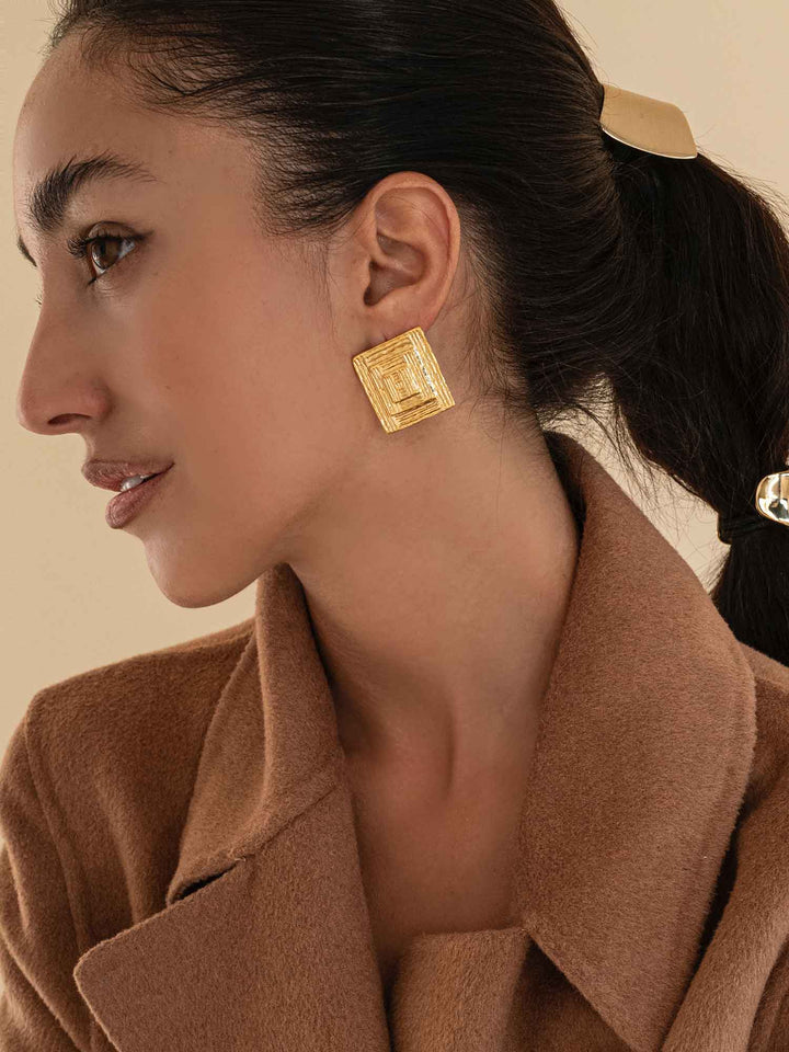 Square Sculpture Gold Earrings