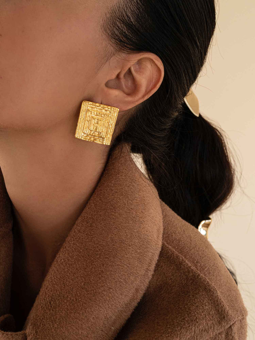 Square Sculpture Gold Earrings