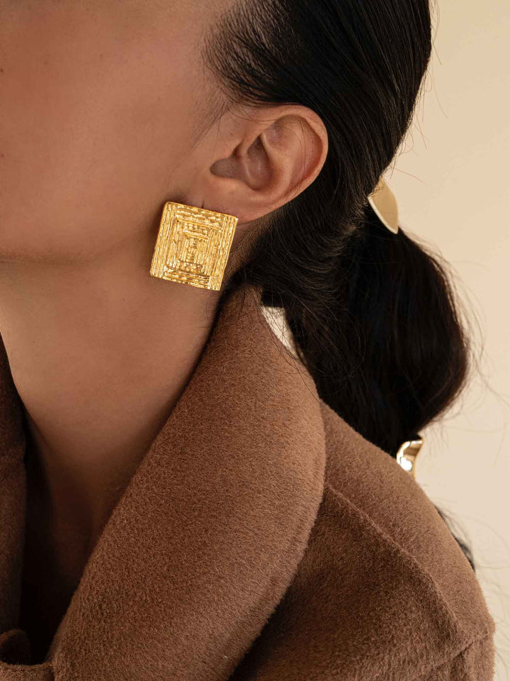 Square Sculpture Gold Earrings