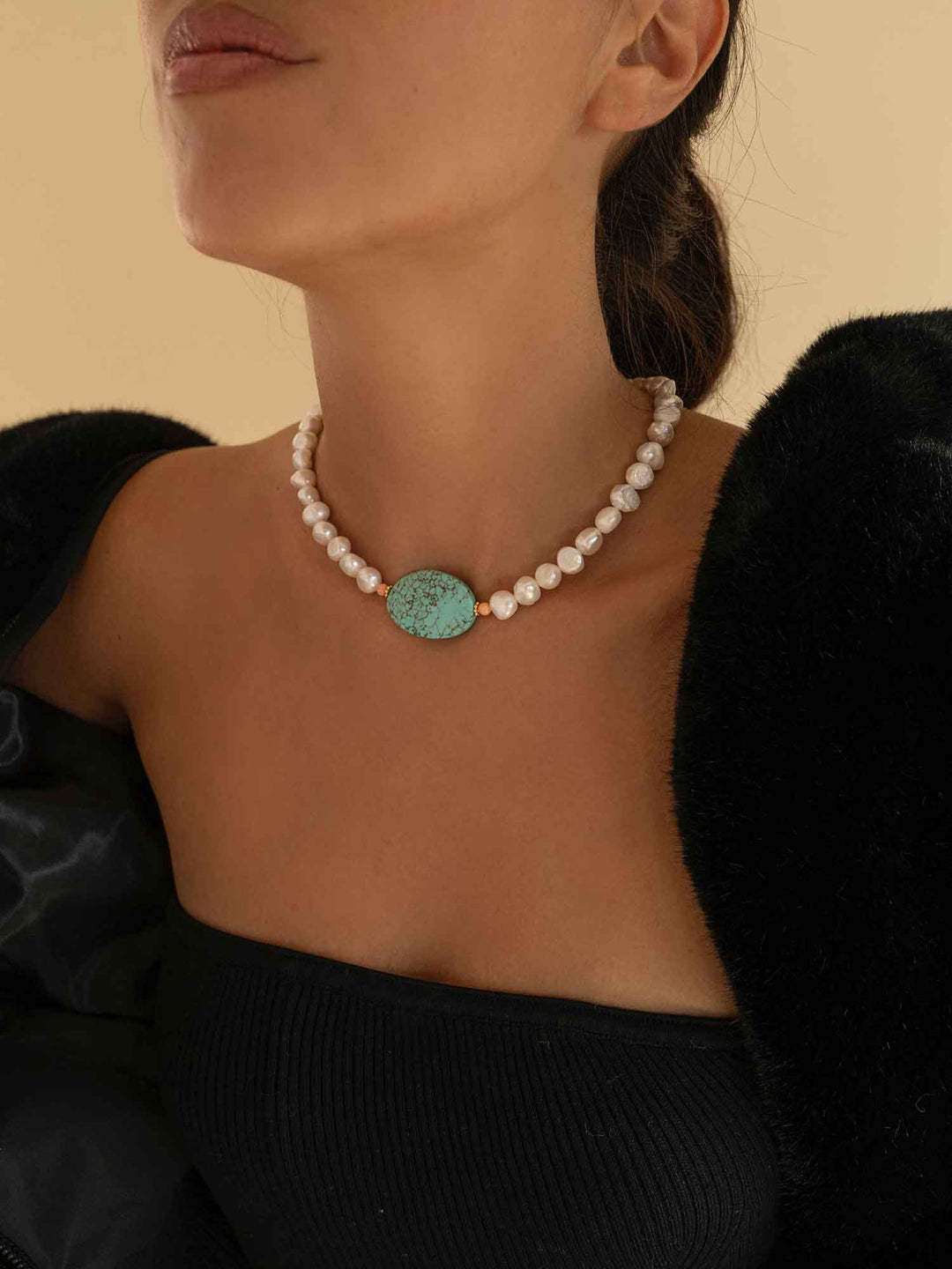 Pearl and Natural Stone Choker Necklace