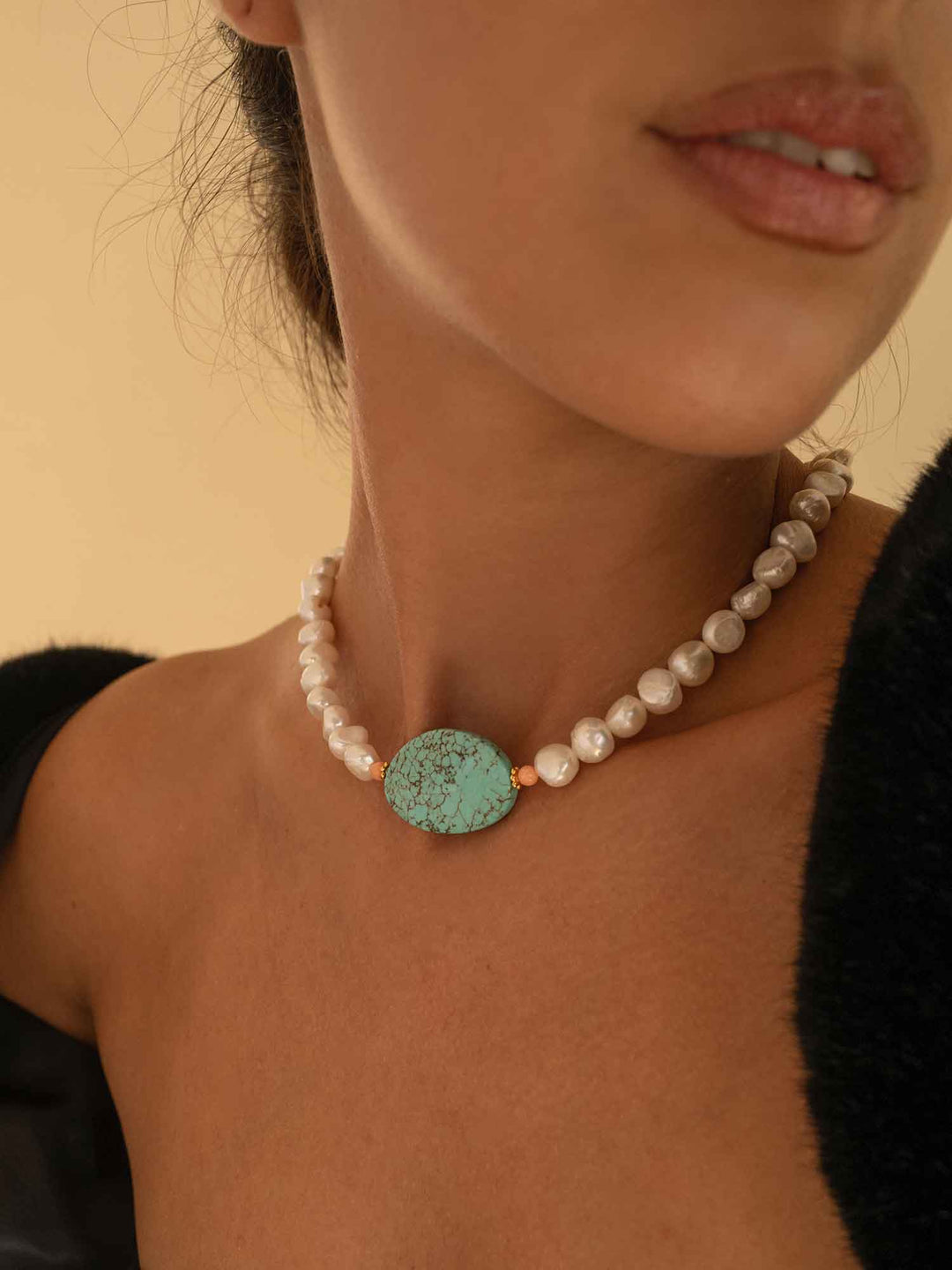 Pearl and Natural Stone Choker Necklace