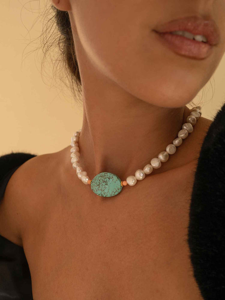 Pearl and Natural Stone Choker Necklace