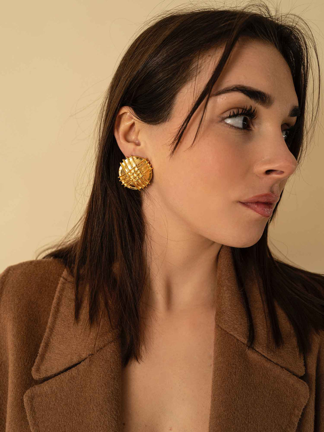 Vintage Striped Round Gold Earrings