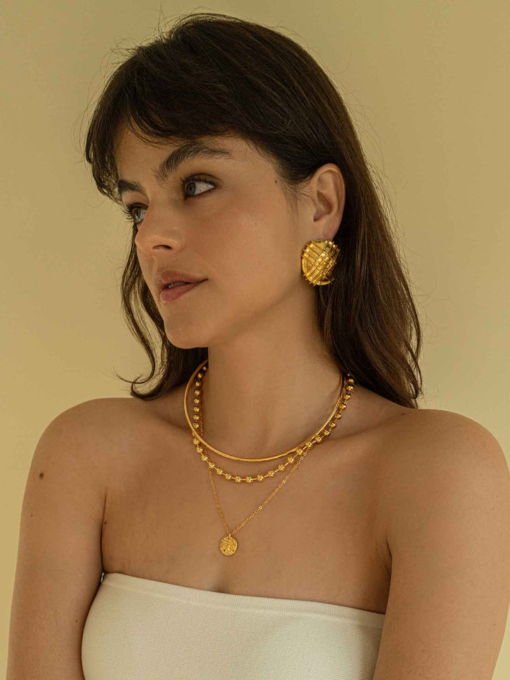 Vintage Striped Round Gold Earrings