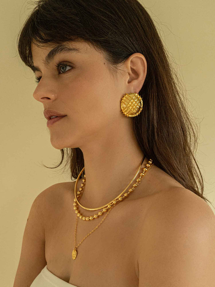 Vintage Striped Round Gold Earrings