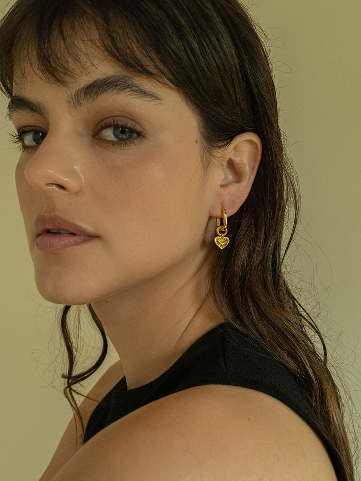 Small Fine Gold Hanging Heart Earrings
