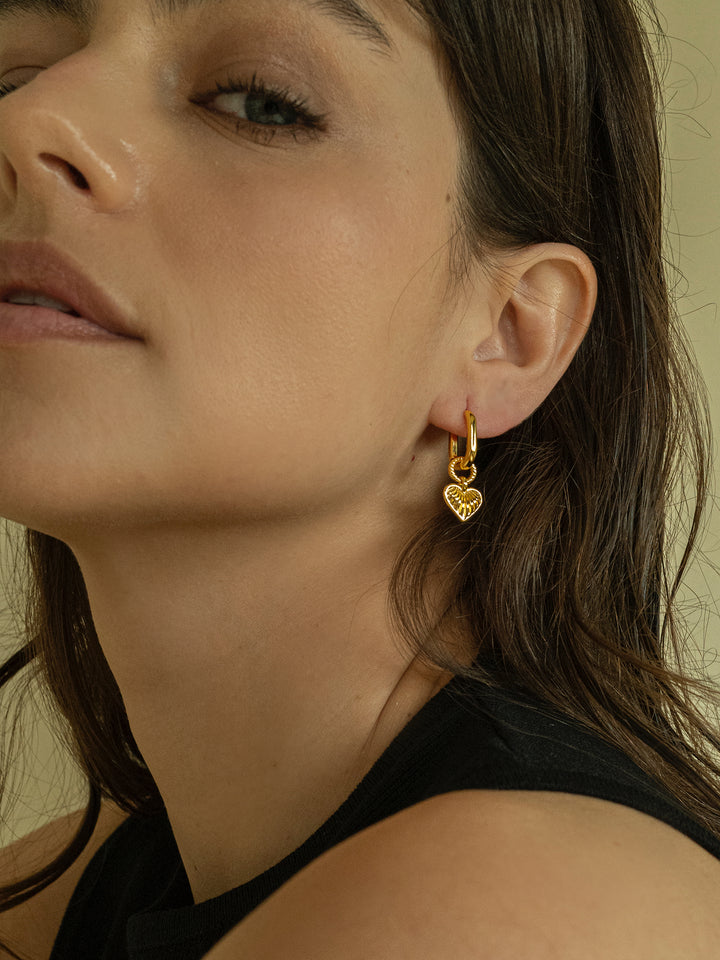 Small Fine Gold Hanging Heart Earrings