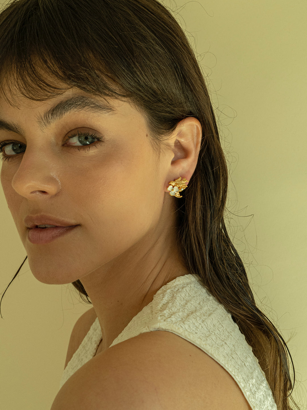 Gold Bird and Flower Earrings
